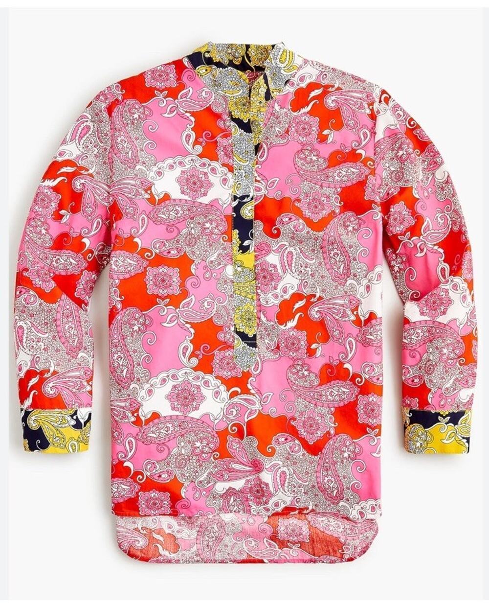 J. Crew Band Womens Tunic collar cotton poplin paisley Colorful Classic Preppy S